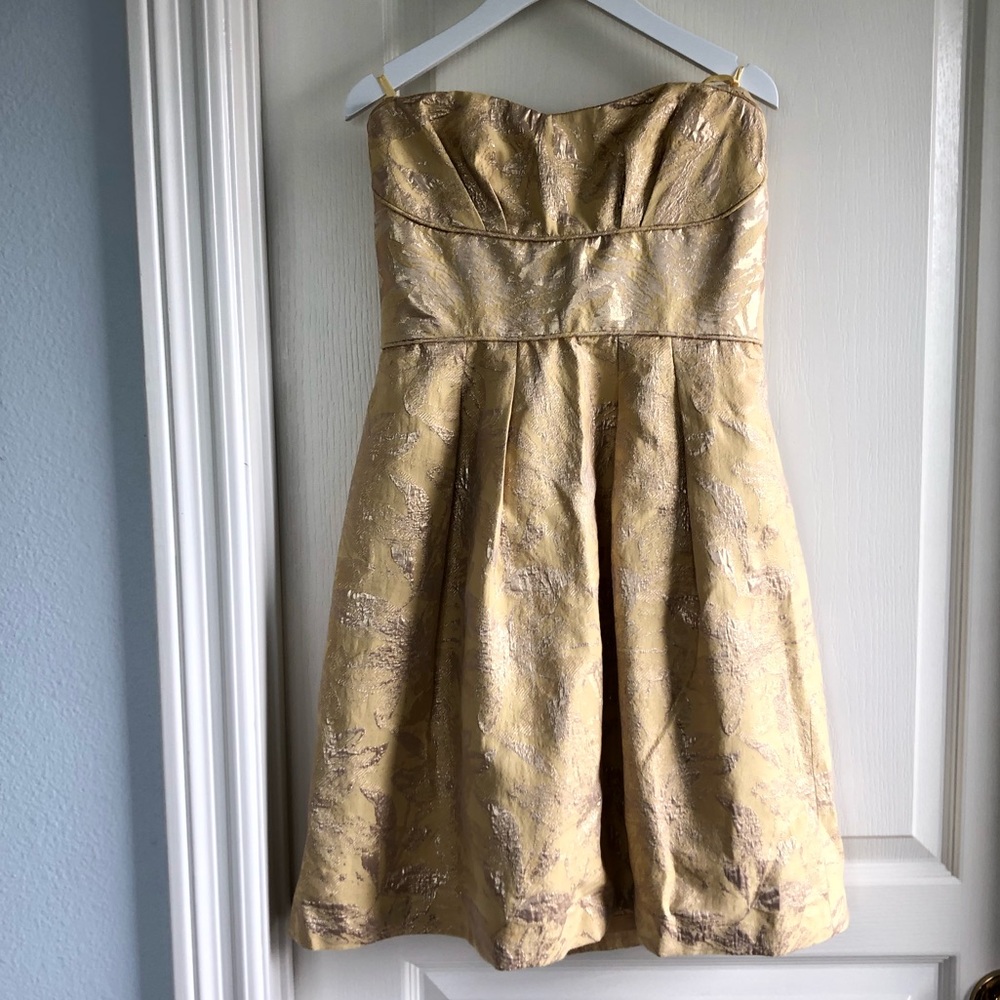BCBG MaxAzria Strapless Gold Cocktail Dress